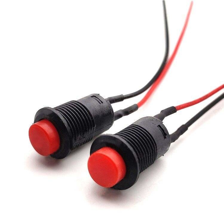 Wintai-Tech botón de empuje trompeta interruptor 12v botón de empuje interruptor de arranque 12mm botón de empuje momentáneo Interruptor con ensamblaje de cable