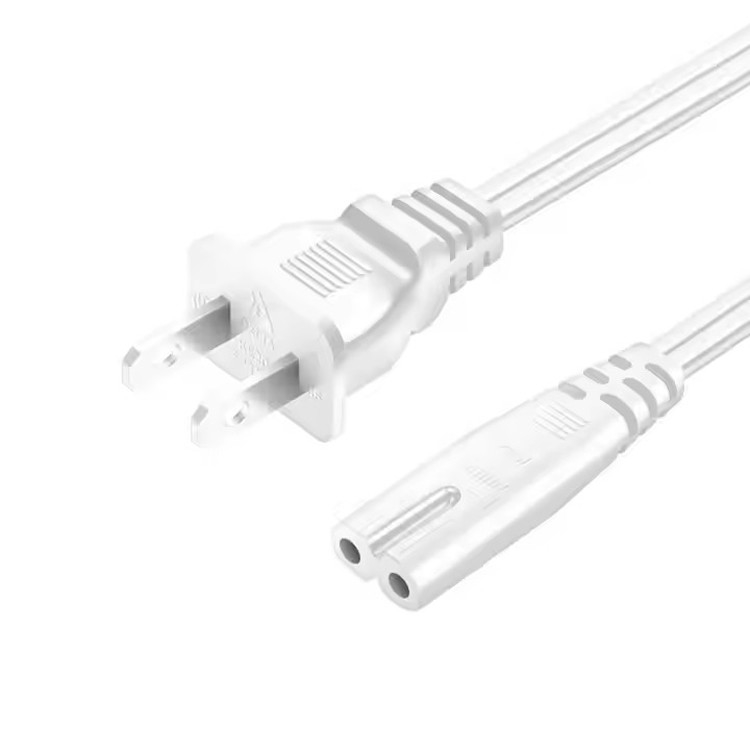 Cobre puro de buena calidad 120V 18 Awg 2pin C7 línea de extensión Spt-2 Cordón de alimentación de CA blanco 5FT 2 Prong para la vuelta de electrodomésticos