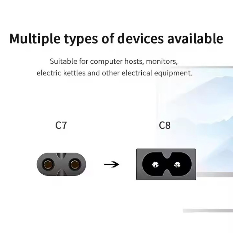 Cobre puro de buena calidad 120V 18 Awg 2pin C7 línea de extensión Spt-2 Cordón de alimentación de CA blanco 5FT 2 Prong para la vuelta de electrodomésticos