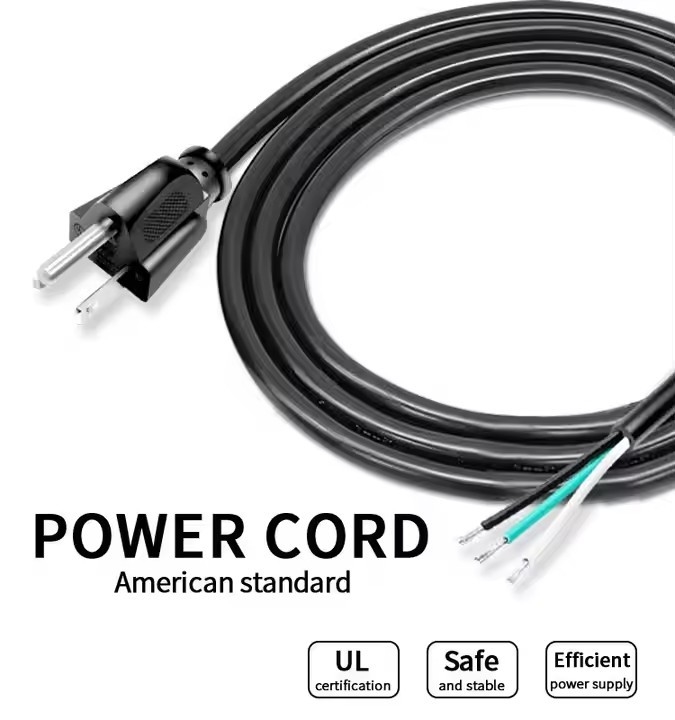 Cordón eléctrico americano de alta calidad 3 pines negro Pvc 3 puntas Puro punto de cobre 18awg 1.5 metros 5 pies pelado y enlatado para el hogar