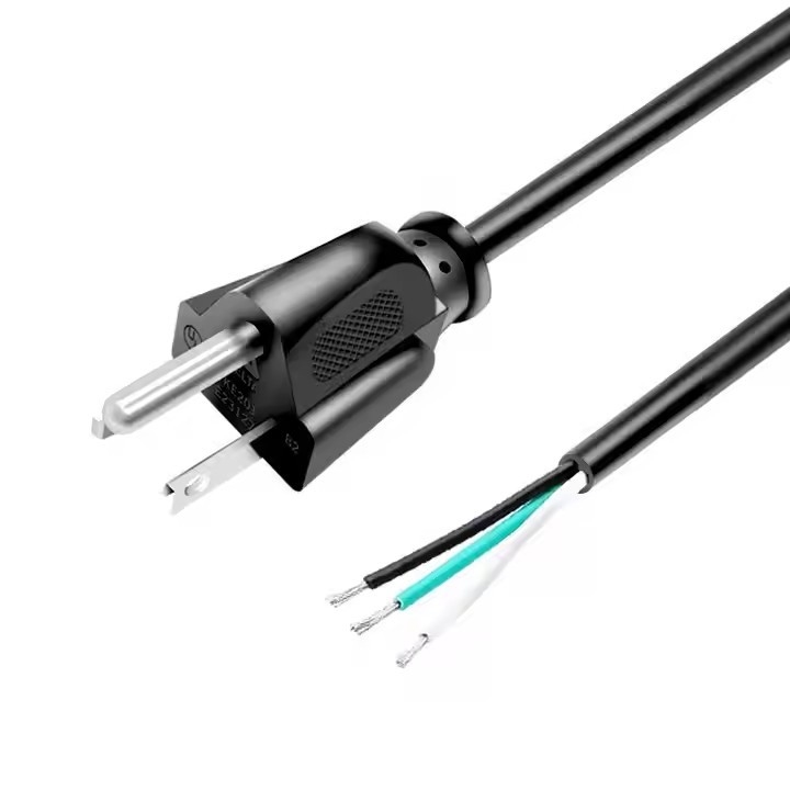 Cordón eléctrico americano de alta calidad 3 pines negro Pvc 3 puntas Puro punto de cobre 18awg 1.5 metros 5 pies pelado y enlatado para el hogar
