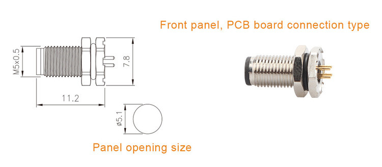 Conector circular de fábrica M5 Código-A Serie de panel impermeable Flange de PCB macho soporte de toma de 3 núcleos y 4 núcleos