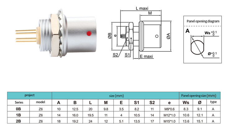 IP68 Push Pull Control industrial de autobloqueo Serie B Z6 6 pin Femenino a 6 pin Sensor de señal conector circular