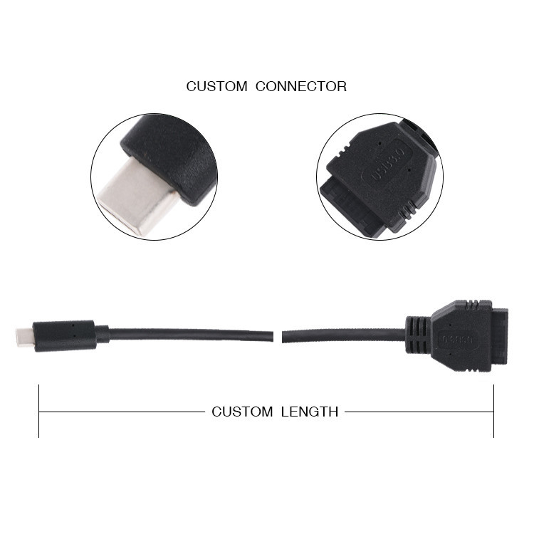 20P Femenino USB 3.0 Tipo-C para el cable de adaptador de IDC Resistente interno El cable de PVC negro OEM ODM