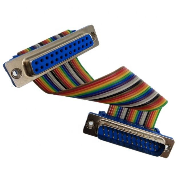 Conector D-Sub de 25 pines chapado en oro con cable plano de longitud personalizada y conector de crimpado IDC
