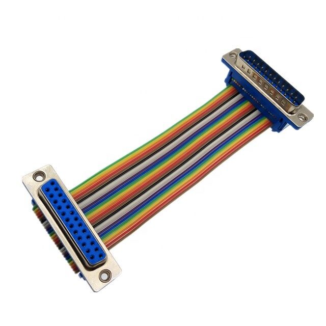 Conector D-Sub de 25 pines chapado en oro con cable plano de longitud personalizada y conector de crimpado IDC