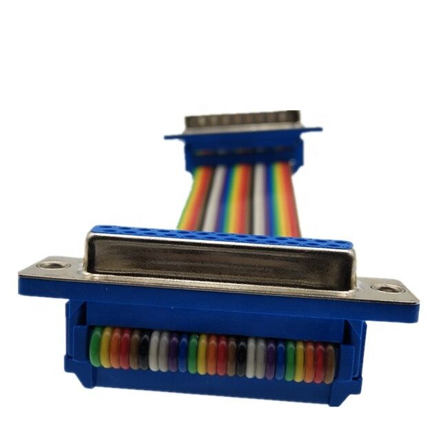 Conector D-Sub de 25 pines chapado en oro con cable plano de longitud personalizada y conector de crimpado IDC