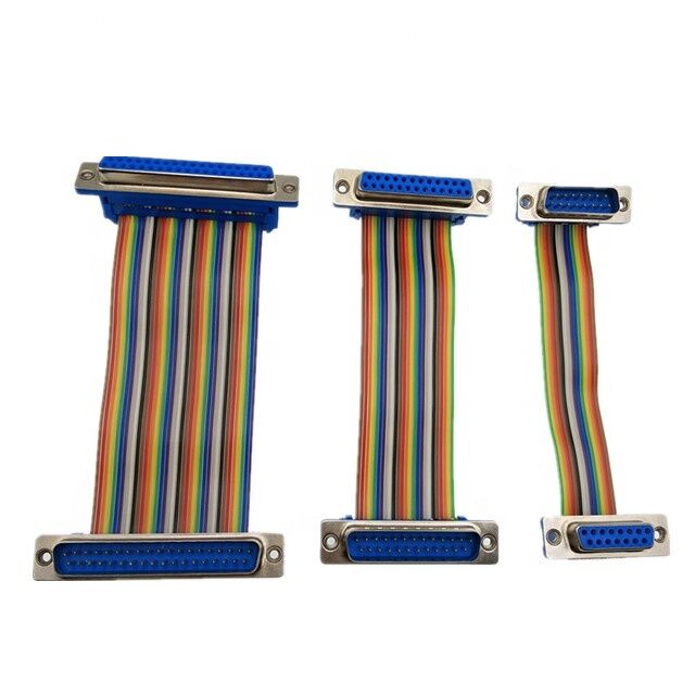 Conector D-Sub de 25 pines chapado en oro con cable plano de longitud personalizada y conector de crimpado IDC