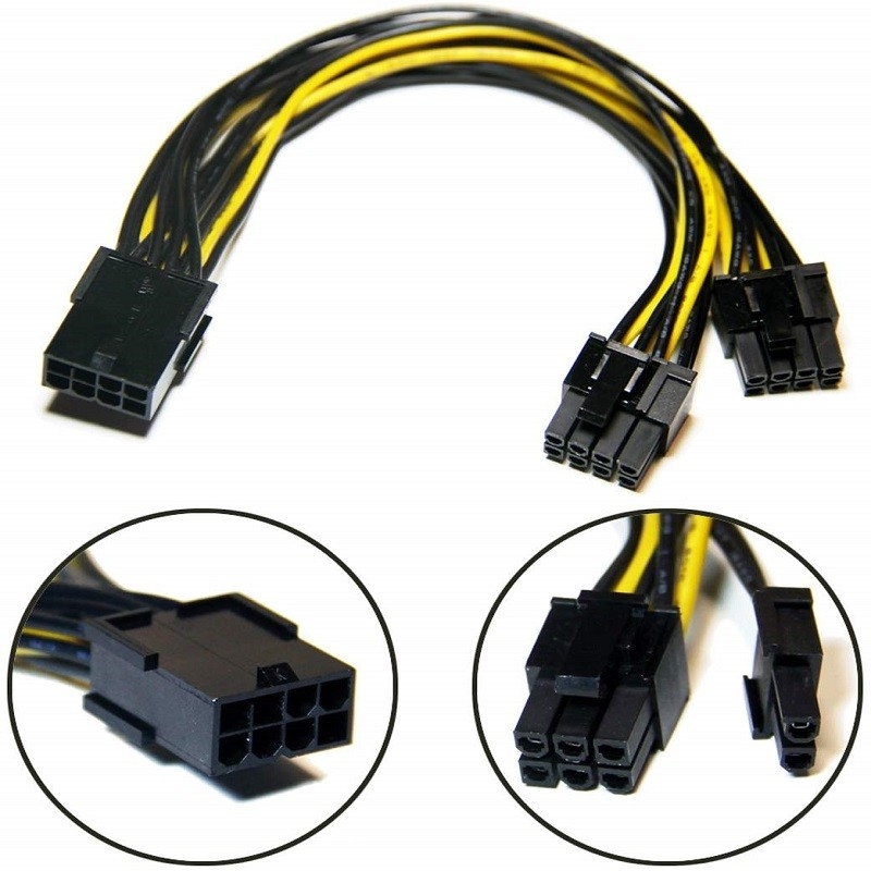 La hembra de Pcie 8pin a doblarse convertidor de poder del divisor del Vga del varón 2pin de PciE 6 telegrafía 18awg los 20cm para la tarjeta de vídeo de Gpu de los gráficos